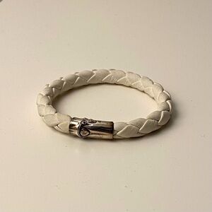 John Hardy Bamboo Sterling Silver White Leather Bracelet 6.75”
